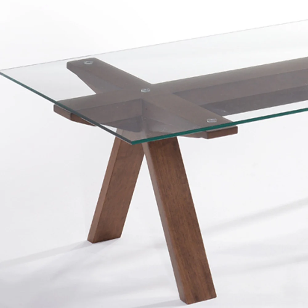 16' Walnut Wood and Glass Coffee Table By Homeroots - Image 4