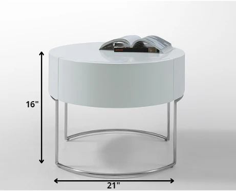 16' White Lacquer Stainless Steel Nightstand By Homeroots - Image 2