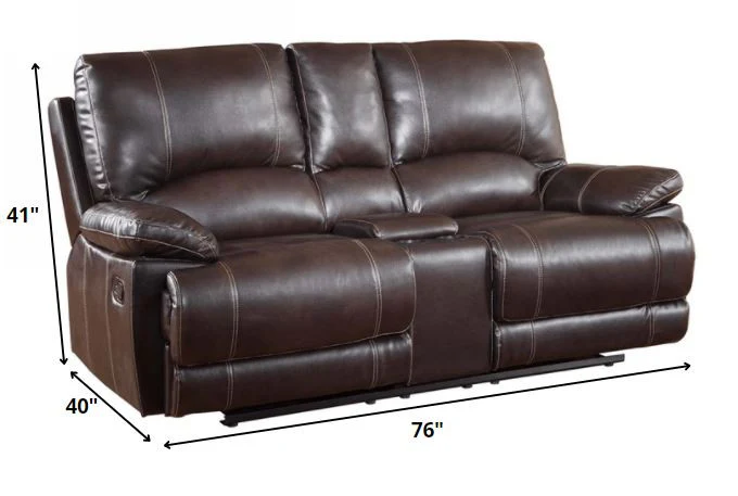 165" Stylish Brown Leather Couch Set By Homeroots - Image 5