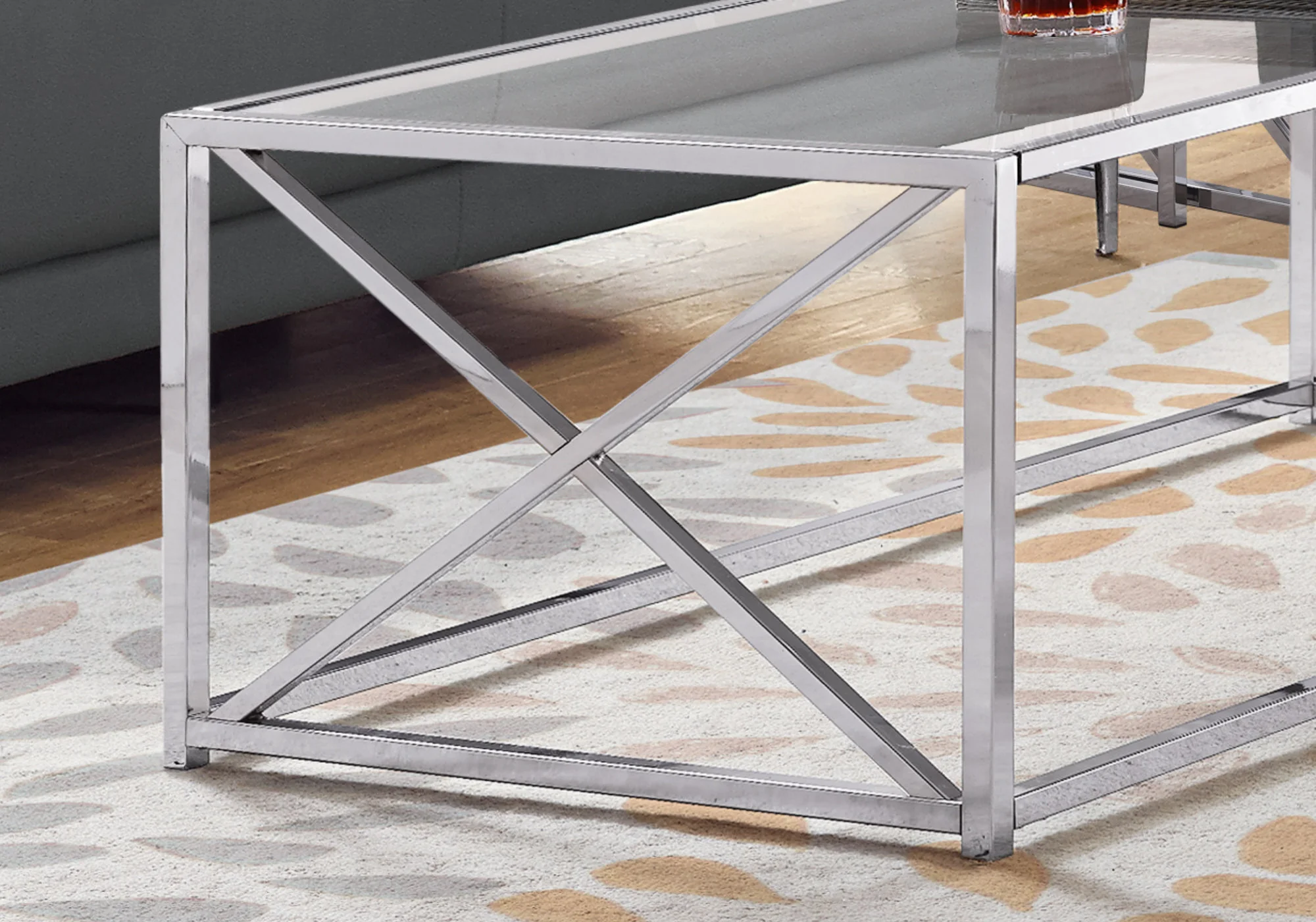 17.25" Chrome Metal and Clear Tempered Glass Coffee Table By Homeroots - Image 3