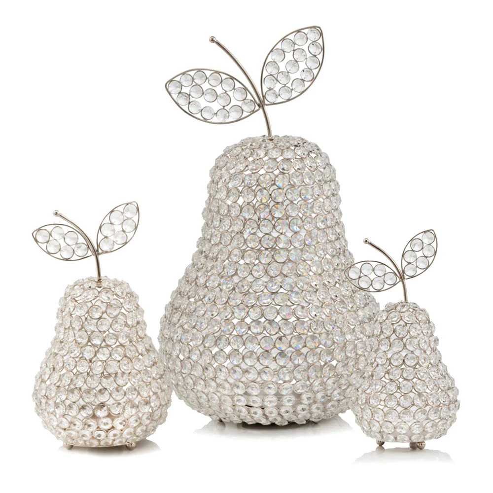 17.5" Jumbo Faux Crystal Silver Pear Sculpture By Homeroots - Image 2