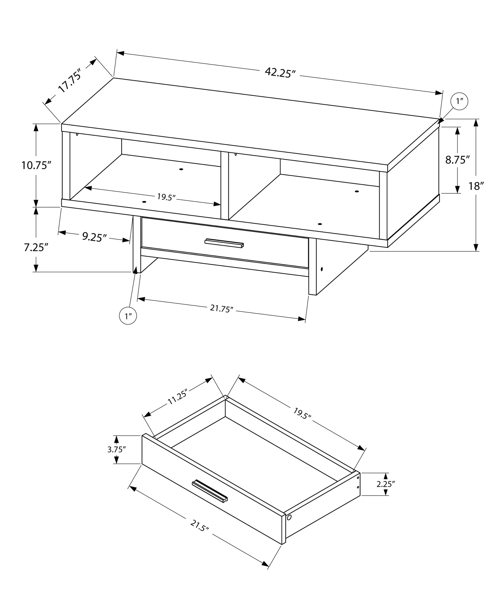 17.75" X 42.25" X 18" Blackgrey Reclaimed Wood Look  Coffee Table By Homeroots - Image 3