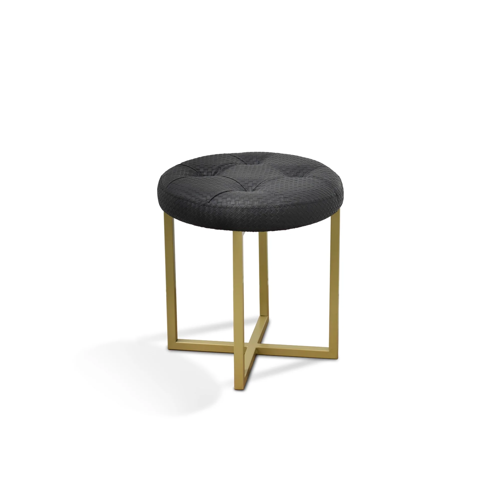 17" Black Tufted Faux Leather and Gold Stool By Homeroots - Image 2