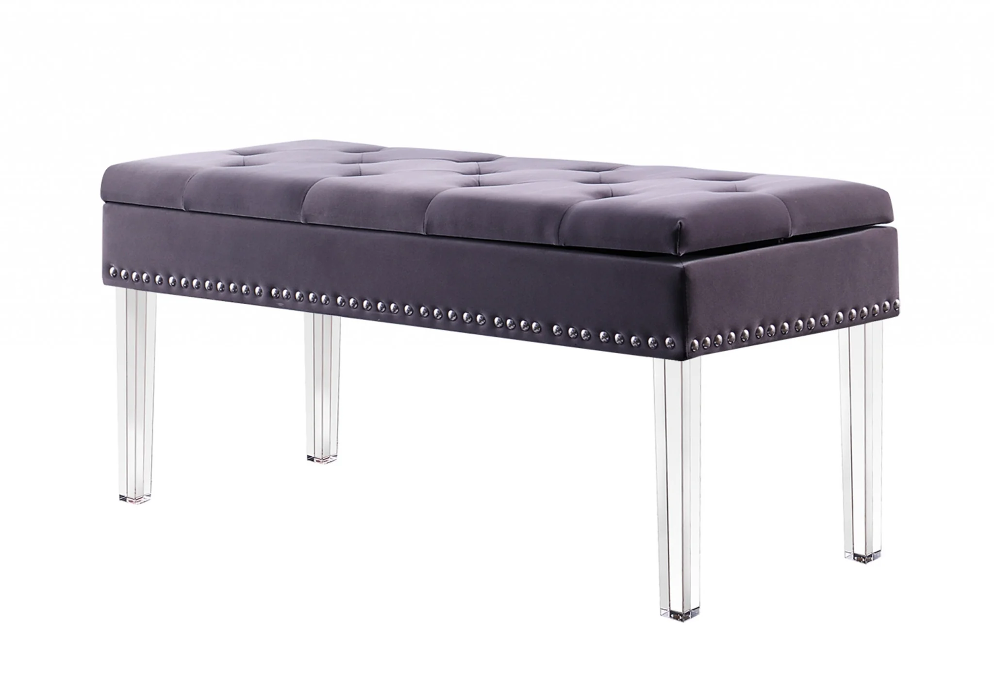 17" Clear And Gray Upholstered Velvet Entryway Bench With Flip Top By Homeroots - Image 2