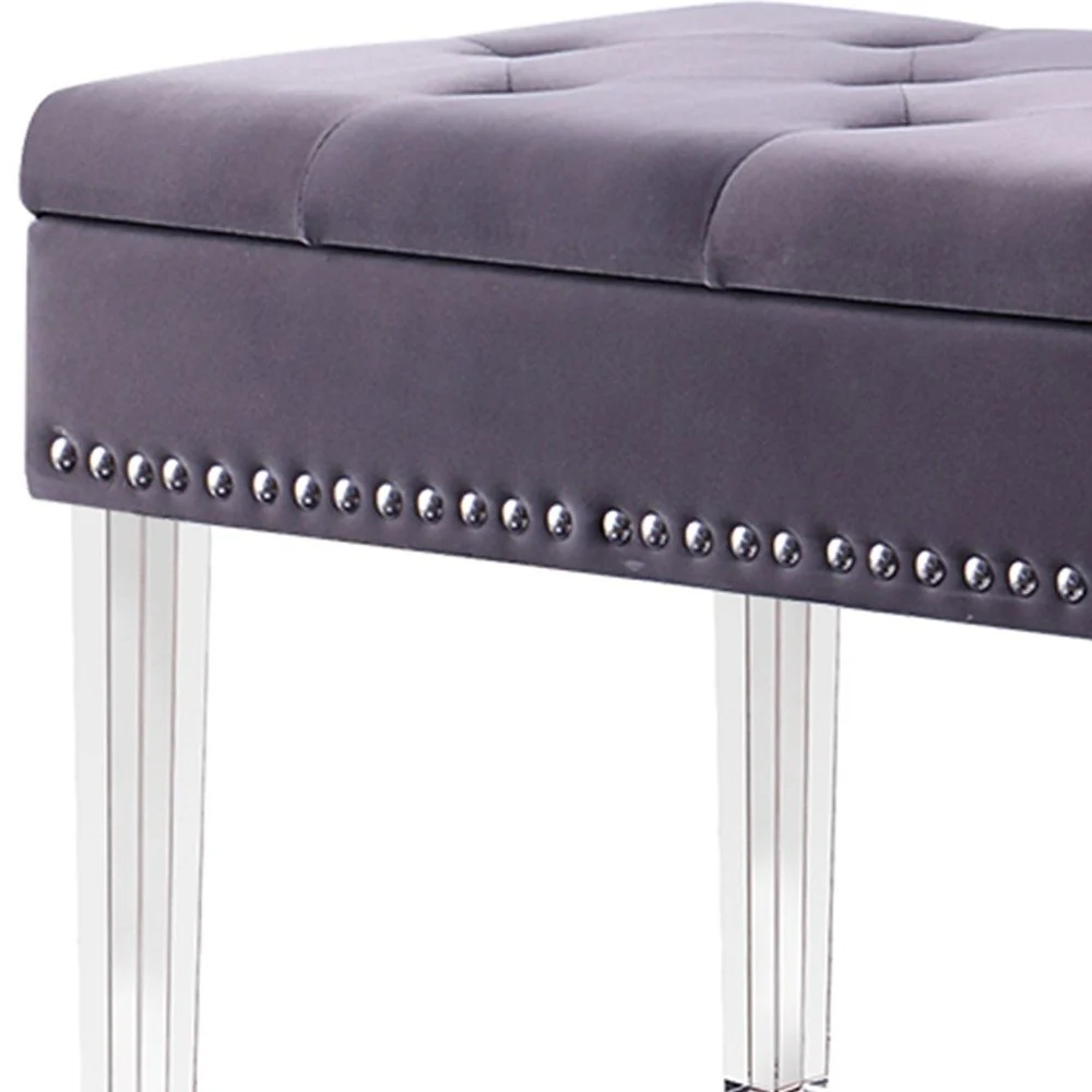 17" Clear And Gray Upholstered Velvet Entryway Bench With Flip Top By Homeroots - Image 5