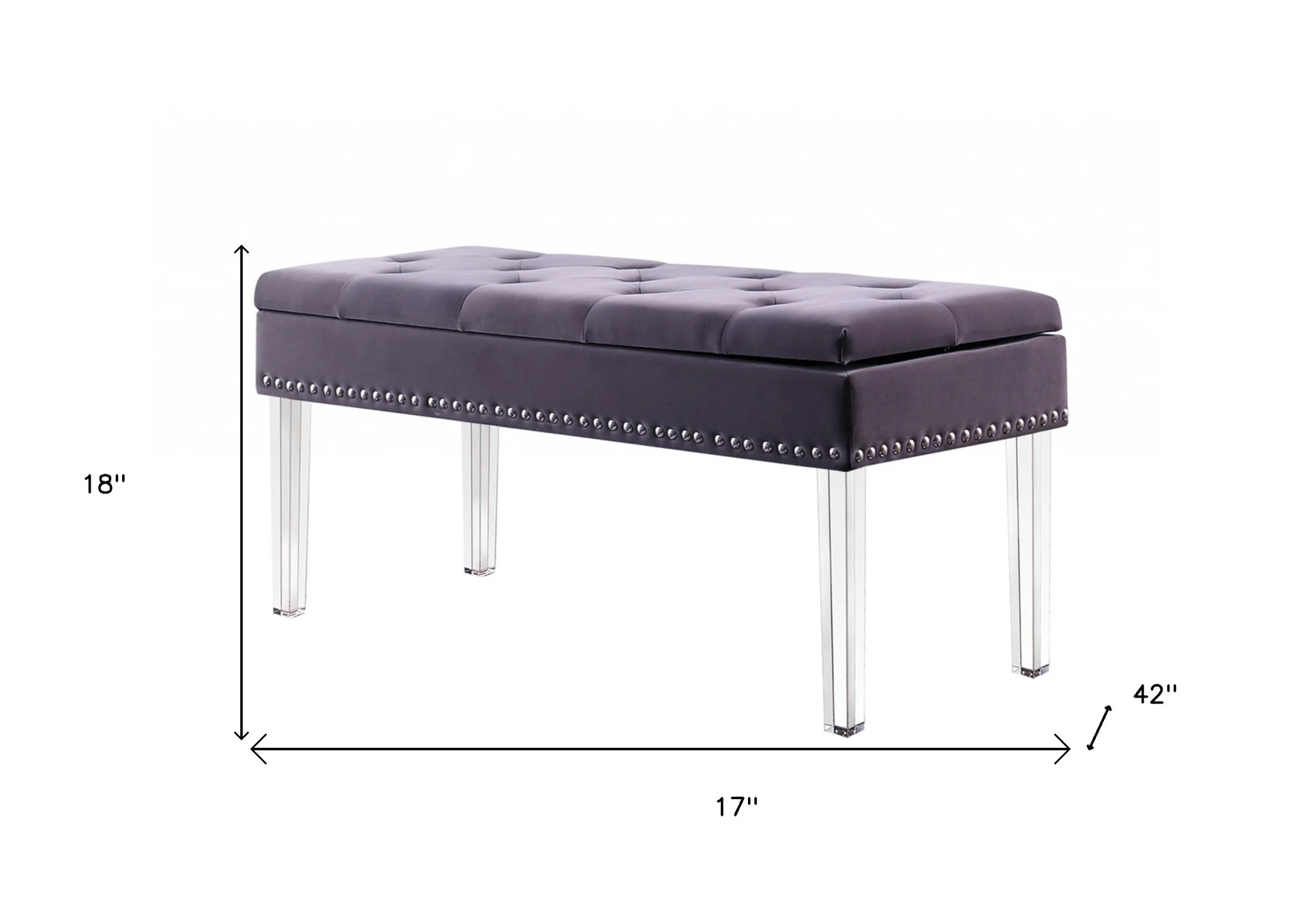 17" Clear And Gray Upholstered Velvet Entryway Bench With Flip Top By Homeroots - Image 7