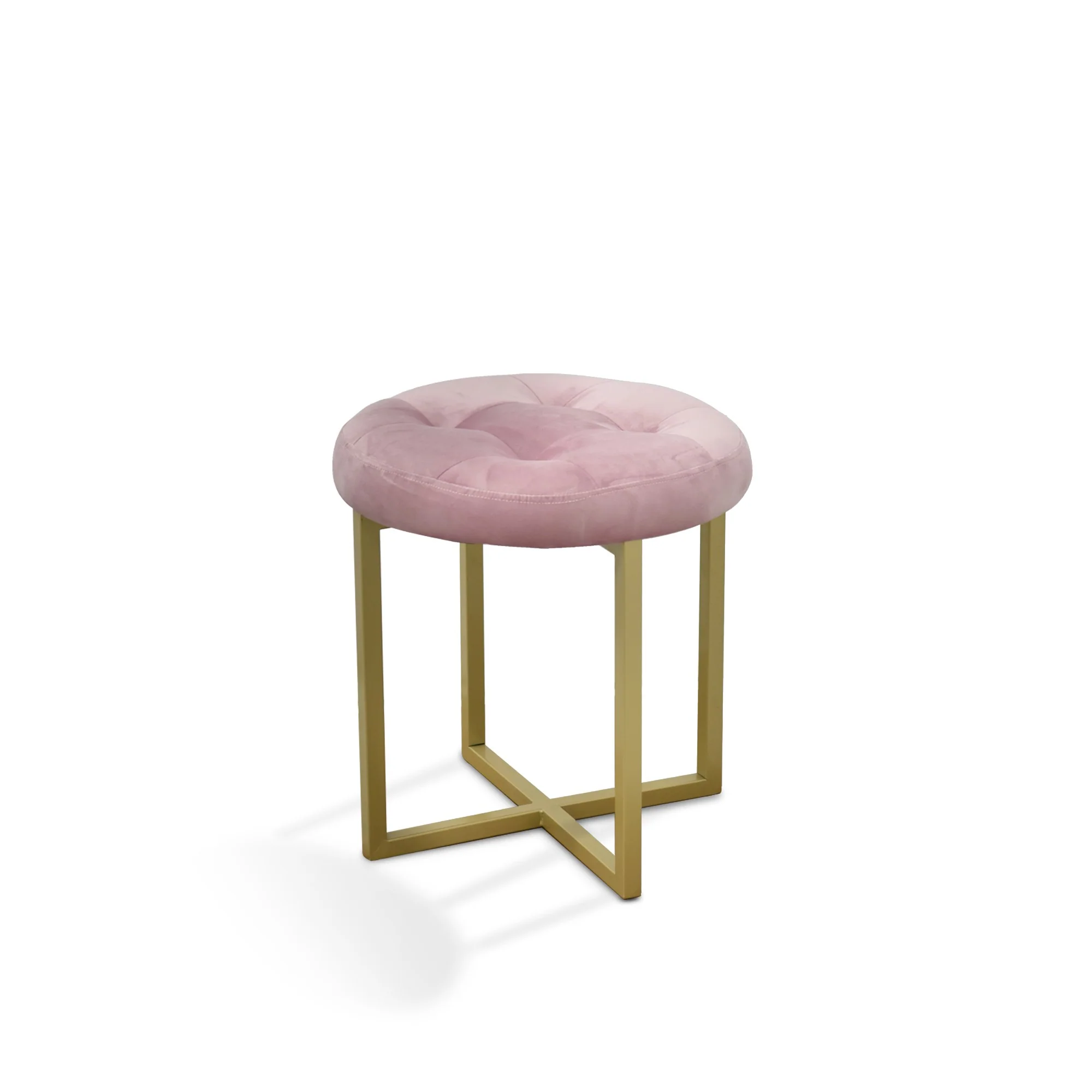 17" Pink Tufted Velvet and Gold Stool By Homeroots - Image 2