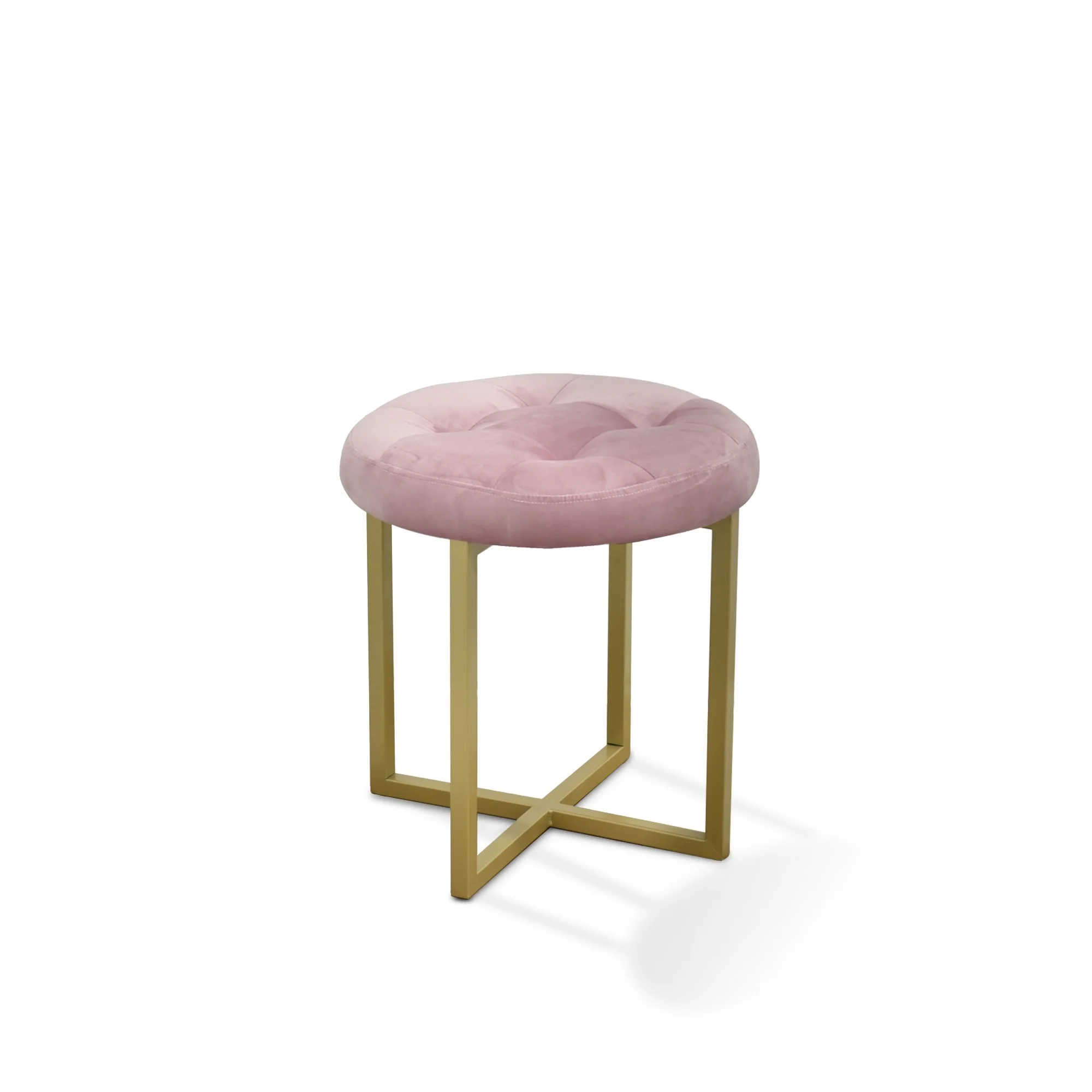 17" Pink Tufted Velvet and Gold Stool By Homeroots - Image 4