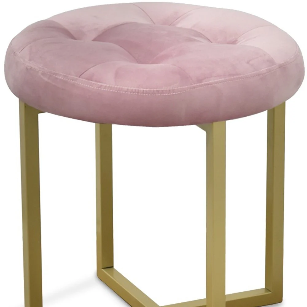 17" Pink Tufted Velvet and Gold Stool By Homeroots - Image 5