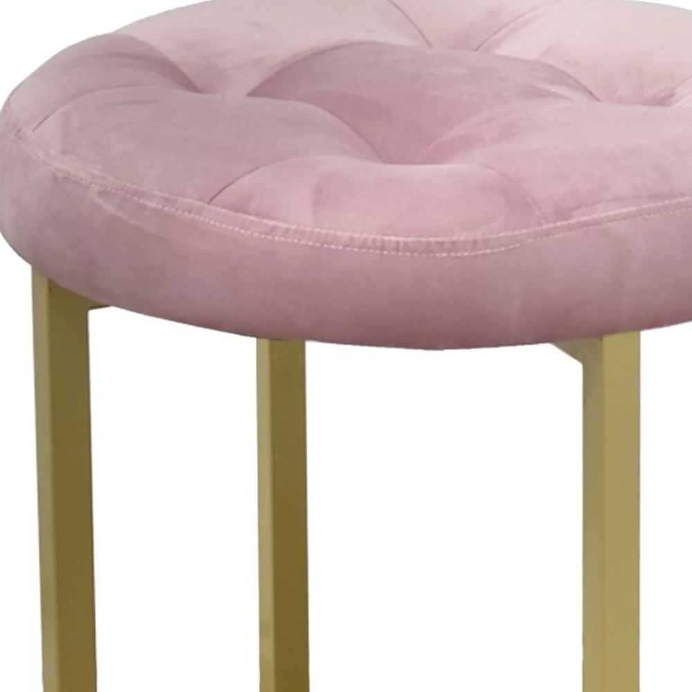 17" Pink Tufted Velvet and Gold Stool By Homeroots - Image 6