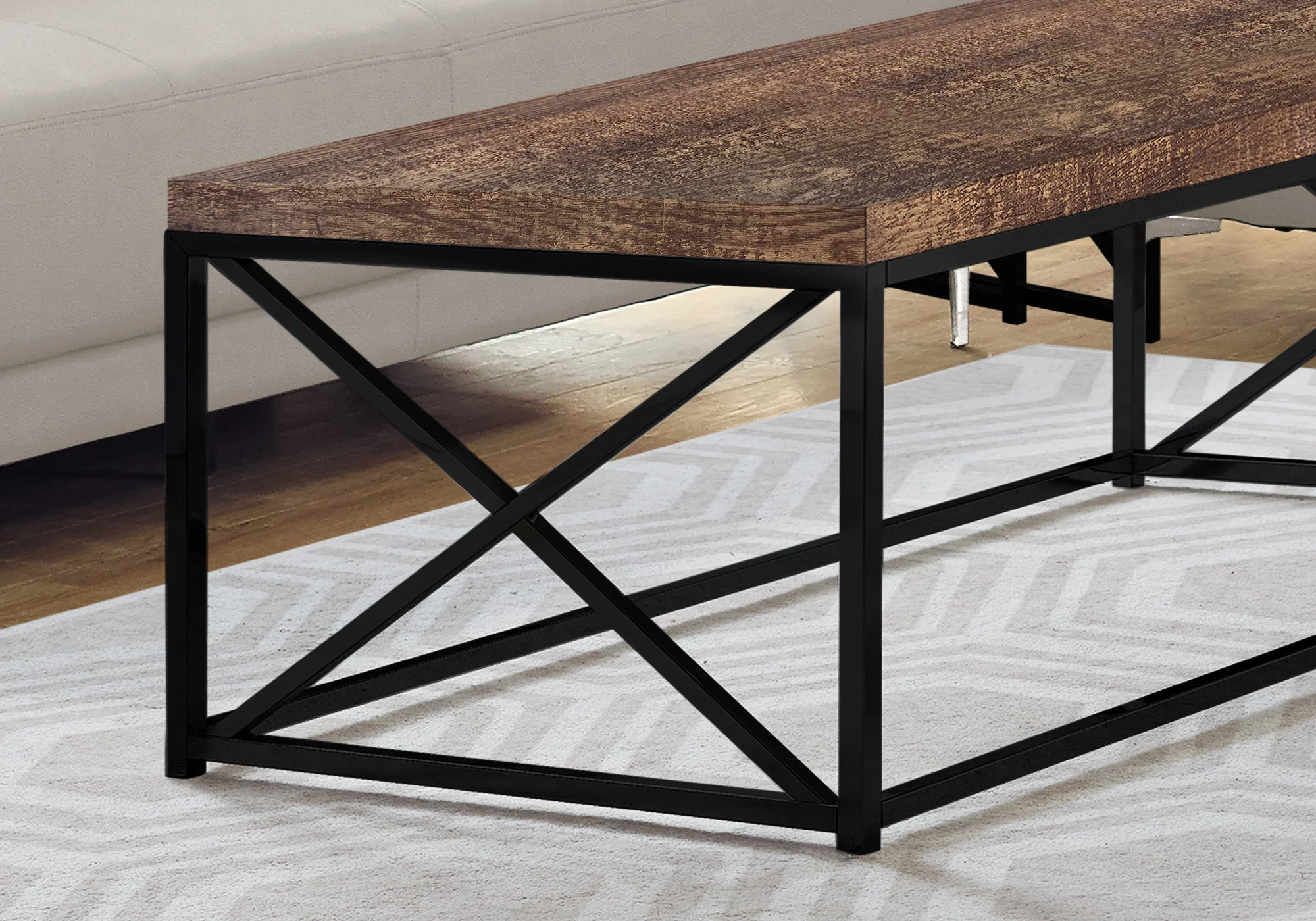 17" Reclaimed Wood Particle Board and Black Metal Coffee Table By Homeroots - Image 3