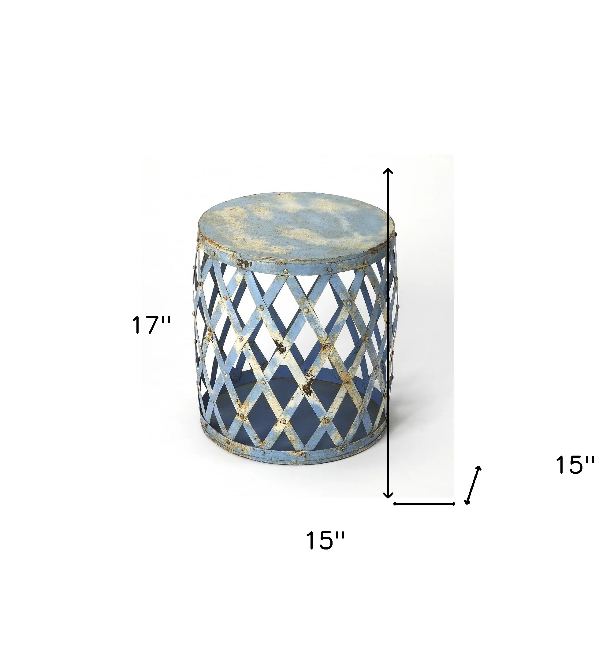 17" Rustic Blue Iron Lattice Round Top End Table By Homeroots - Image 4