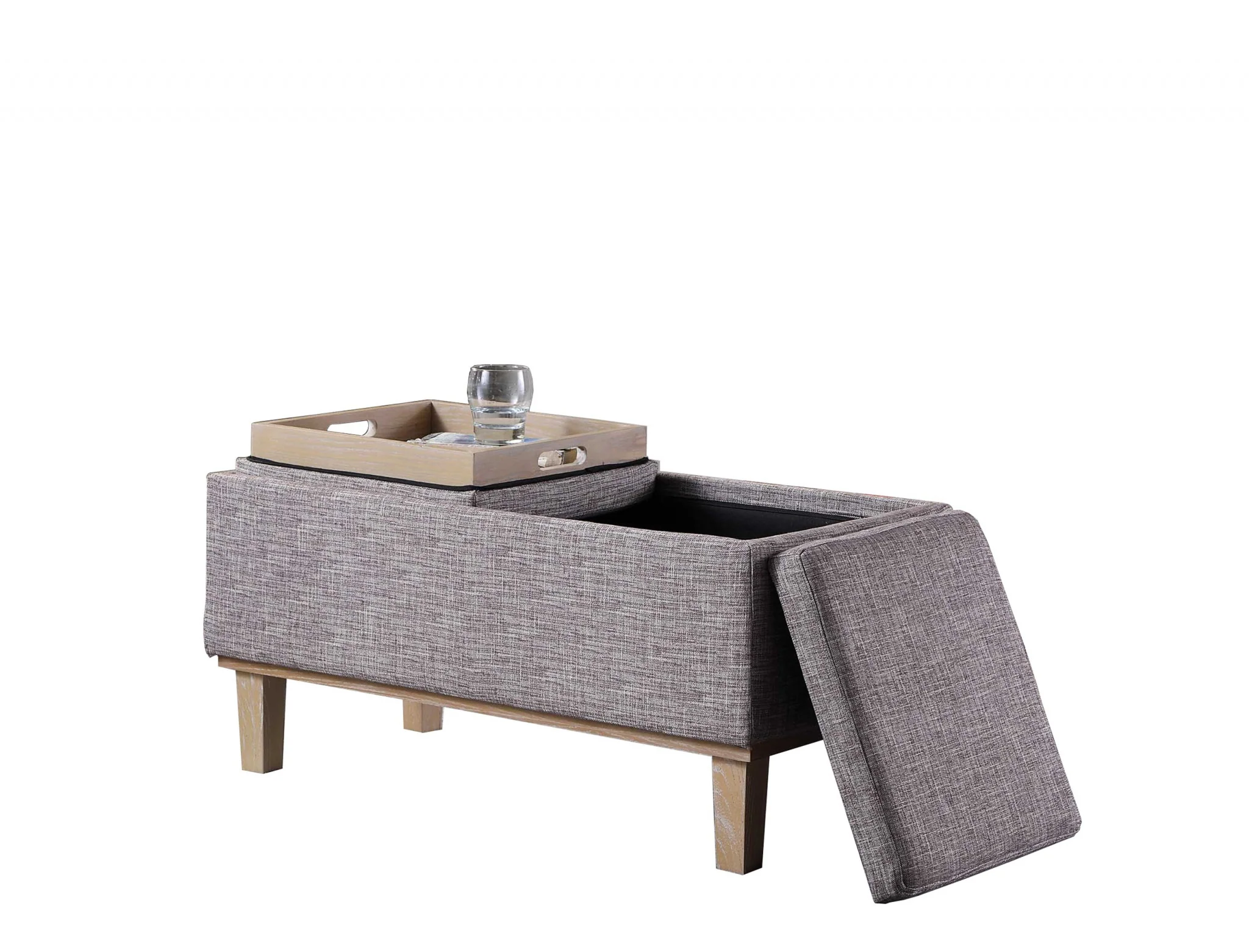 17" Wood Brown And Gray Upholstered 100% Polyester Entryway Bench With Flip Top By Homeroots - Image 4