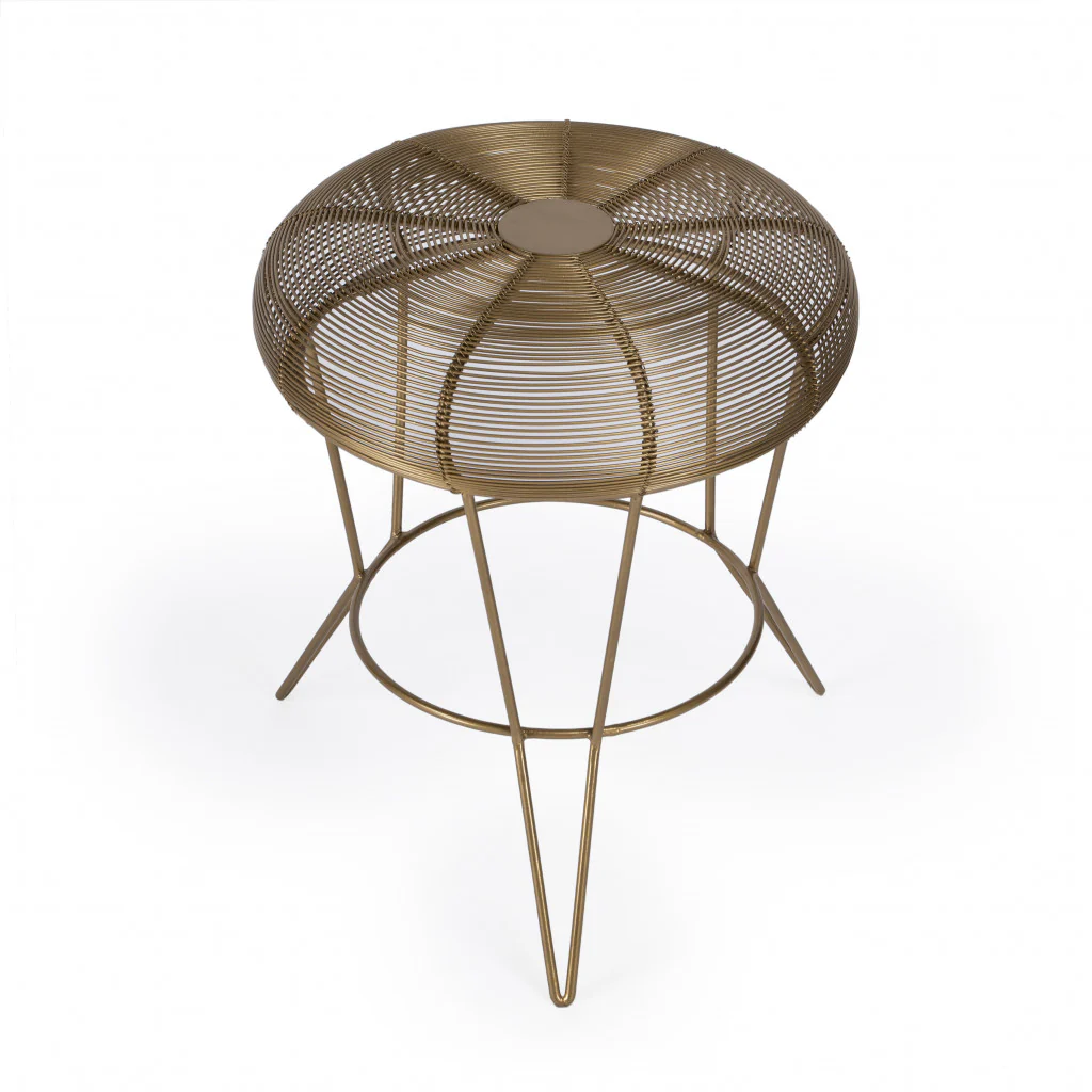 18" Antique Gold Iron Round End Table By Homeroots - Image 3