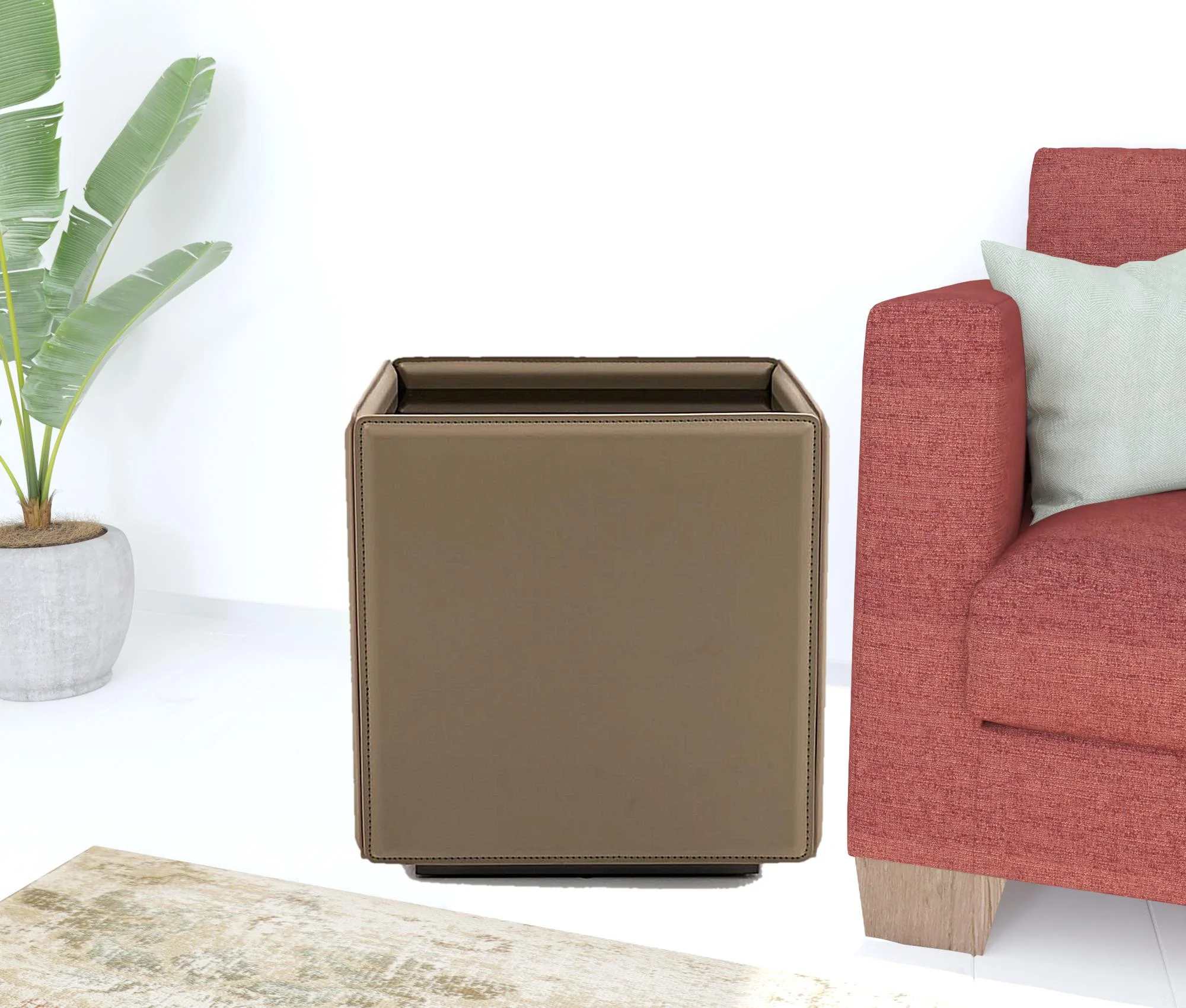 18" Beige And Black Glass And Faux Leather Square End Table By Homeroots - Image 3