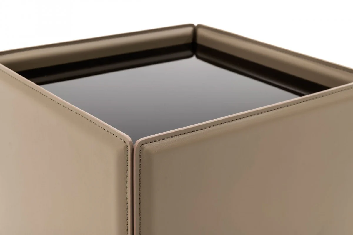 18" Beige And Black Glass And Faux Leather Square End Table By Homeroots - Image 4