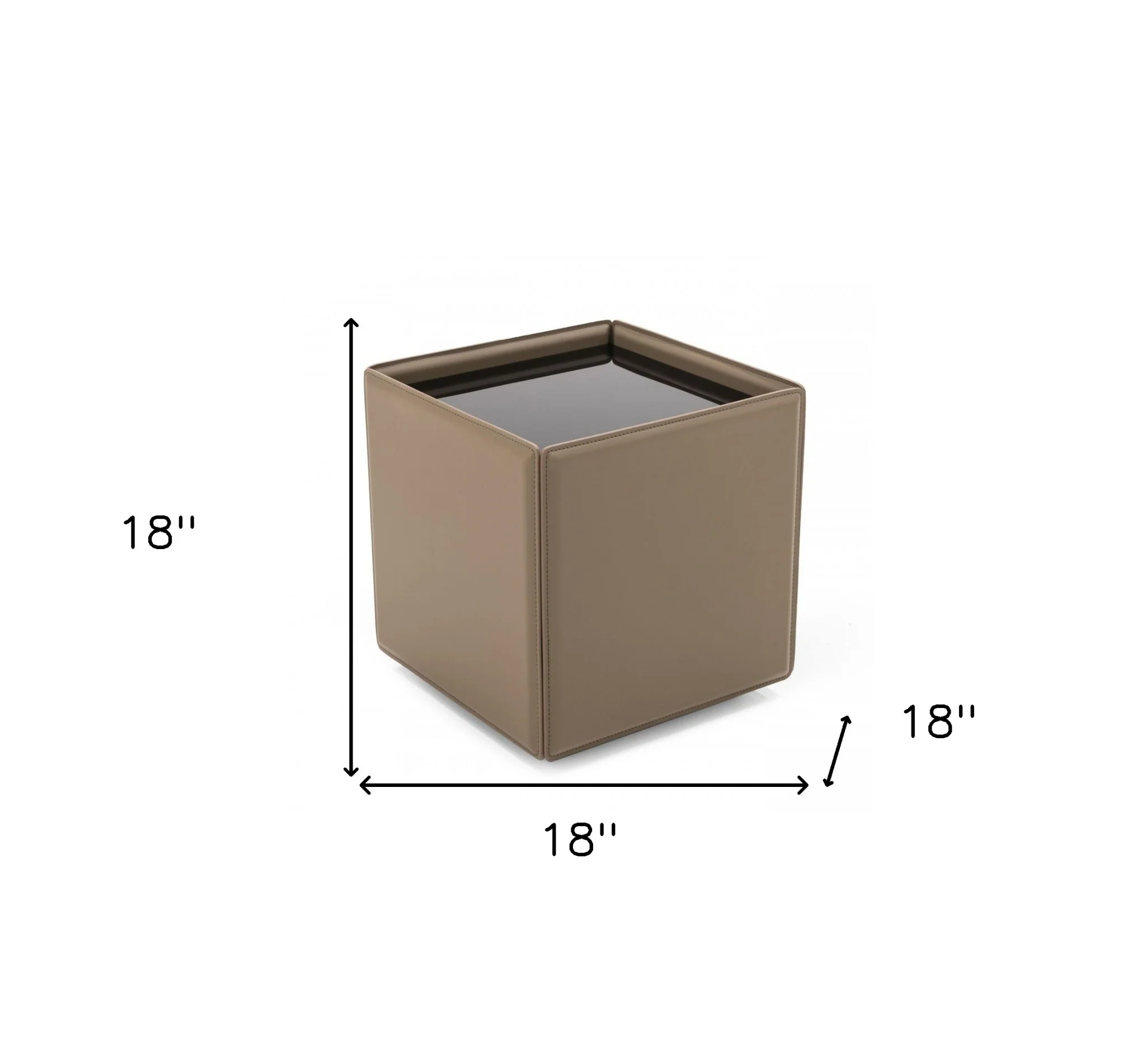 18" Beige And Black Glass And Faux Leather Square End Table By Homeroots - Image 5