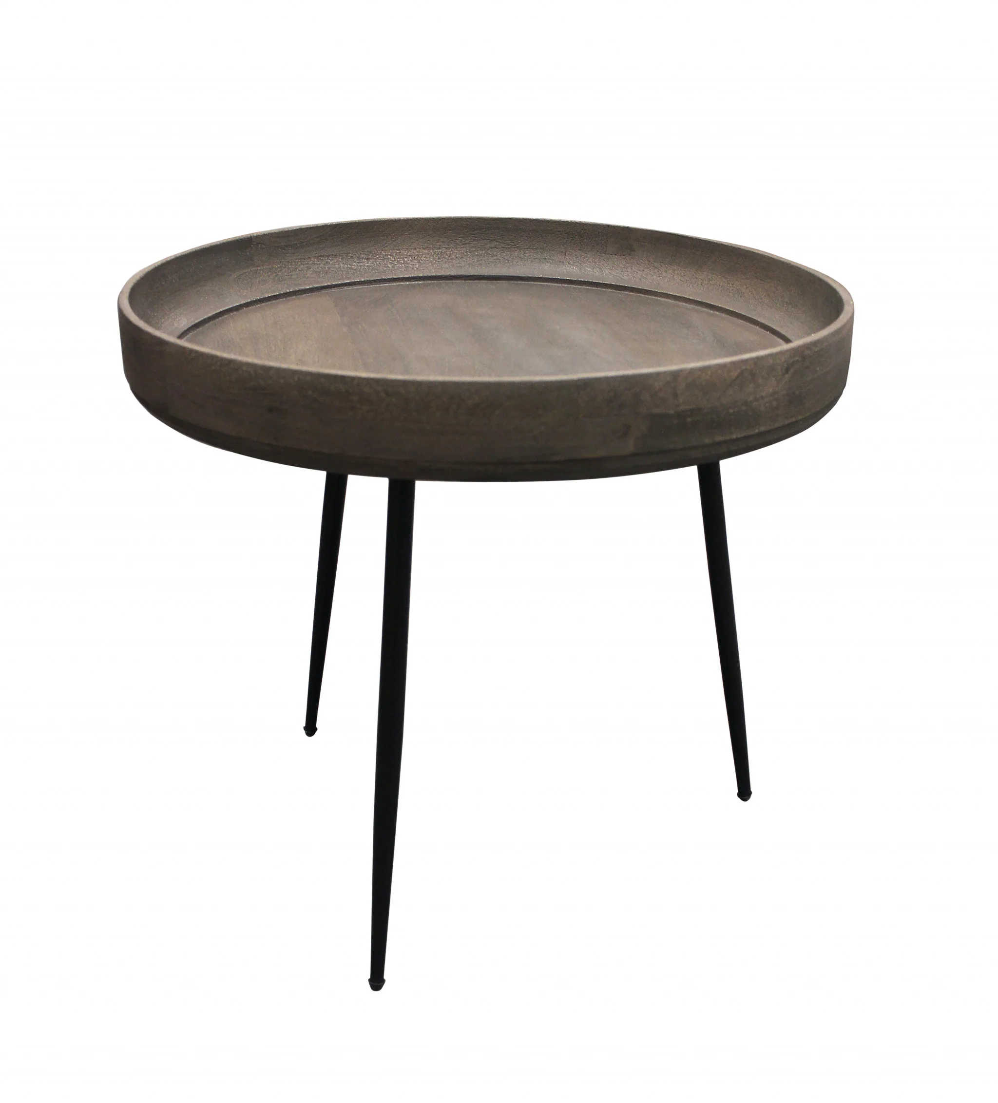18" Black And Gray Solid Wood And Iron Round End Table By Homeroots - Image 3