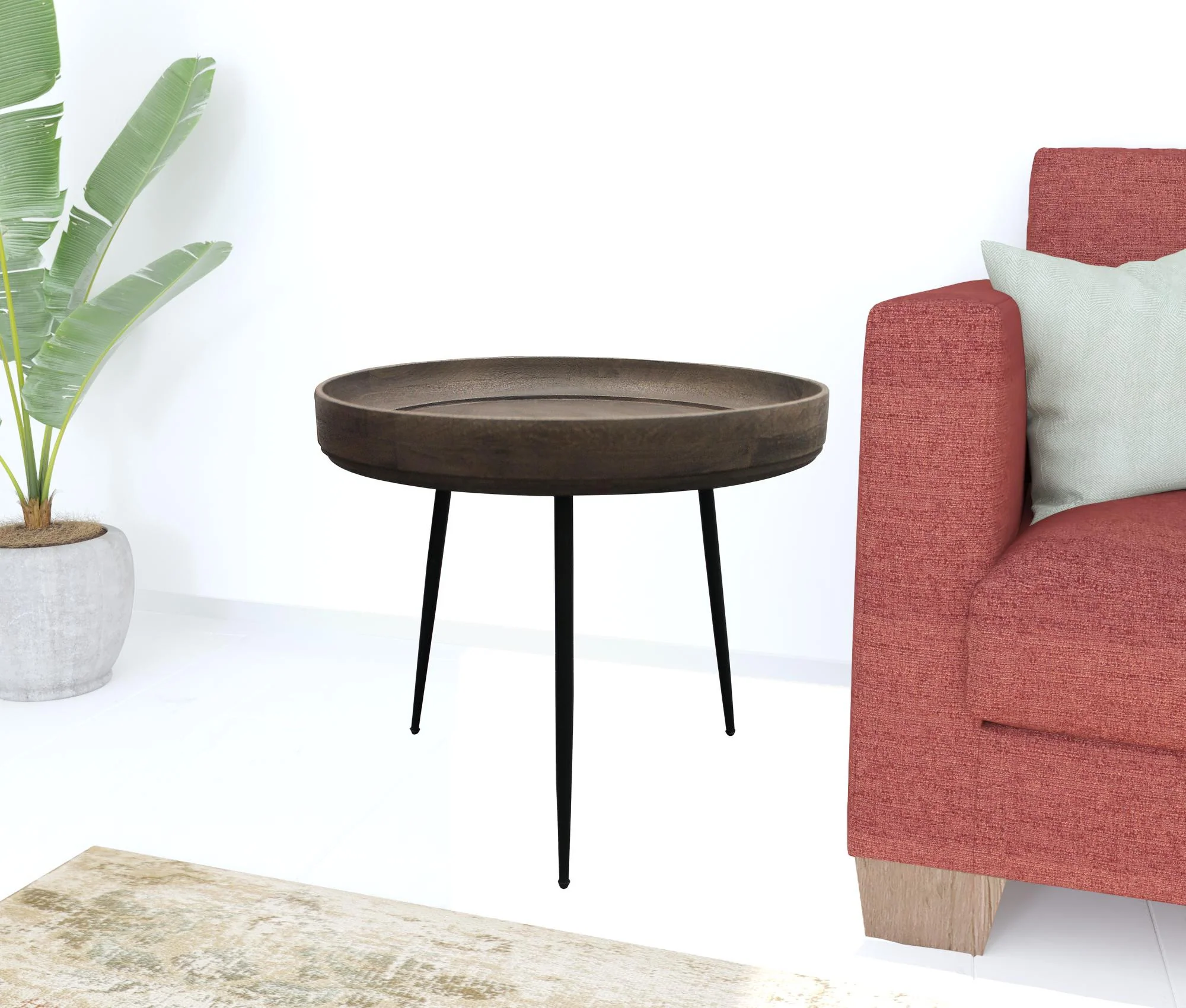 18" Black And Gray Solid Wood And Iron Round End Table By Homeroots - Image 5