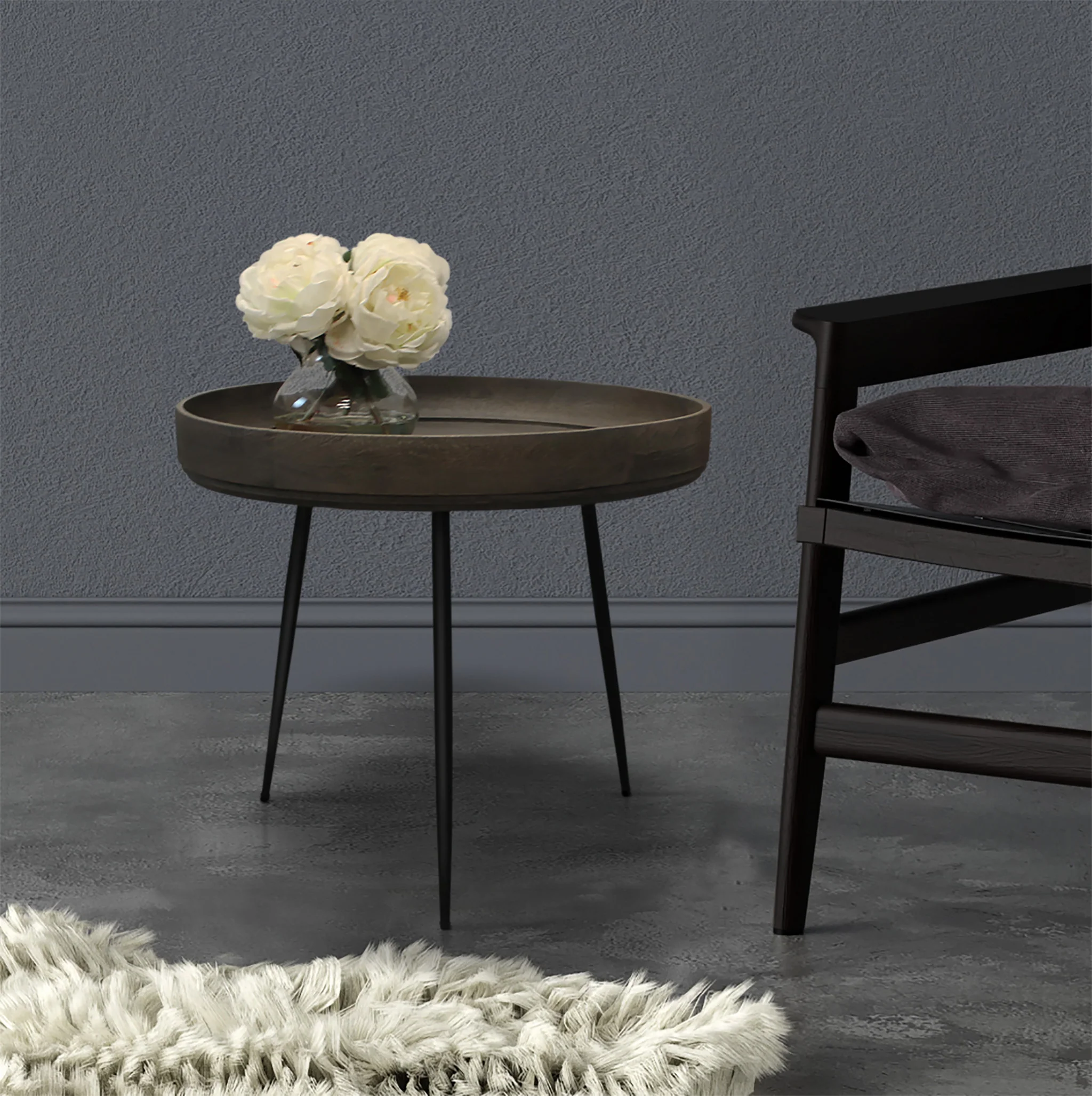 18" Black And Gray Solid Wood And Iron Round End Table By Homeroots - Image 7