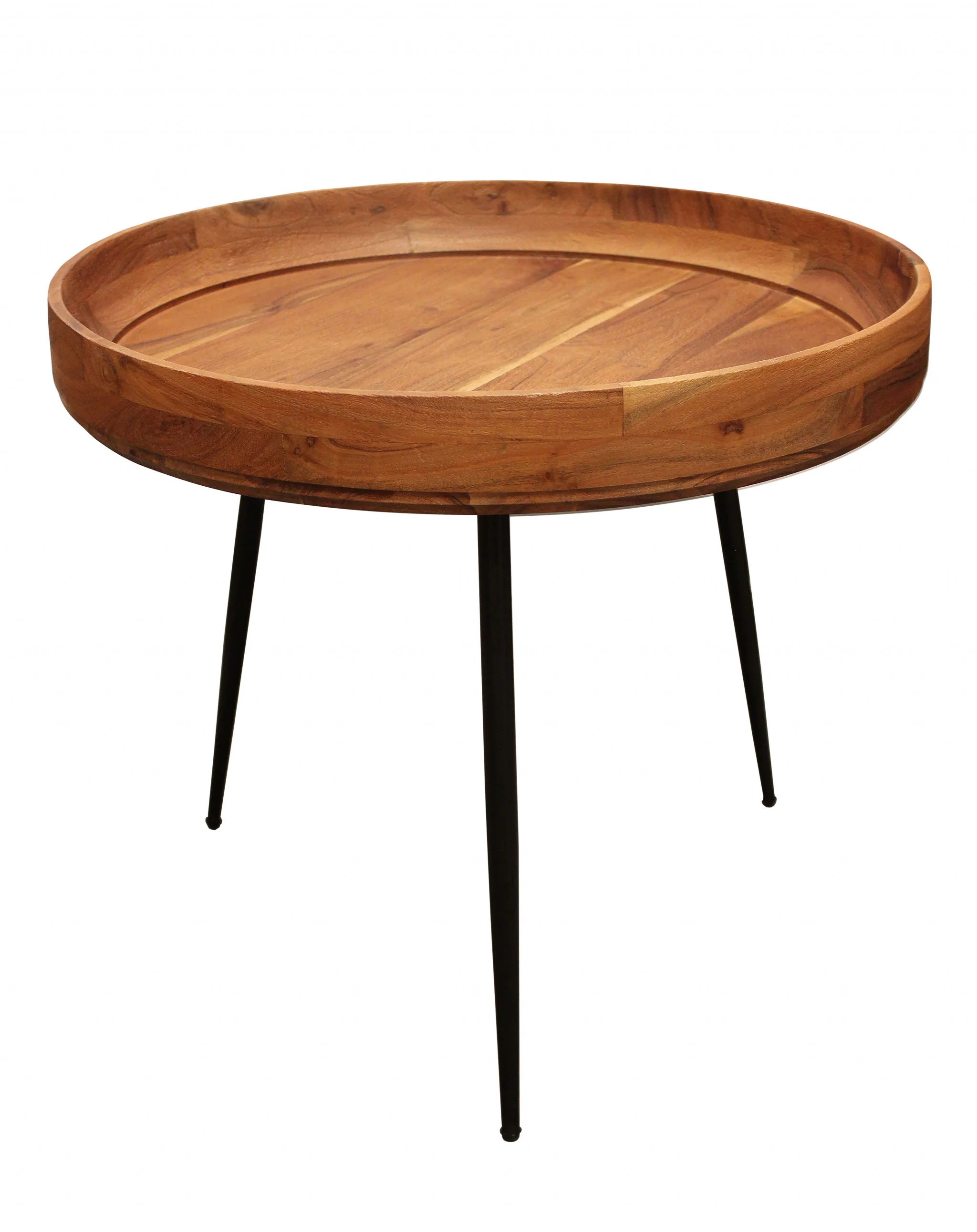 18" Black And Natural Brown Solid Wood And Iron Round End Table By Homeroots - Image 2