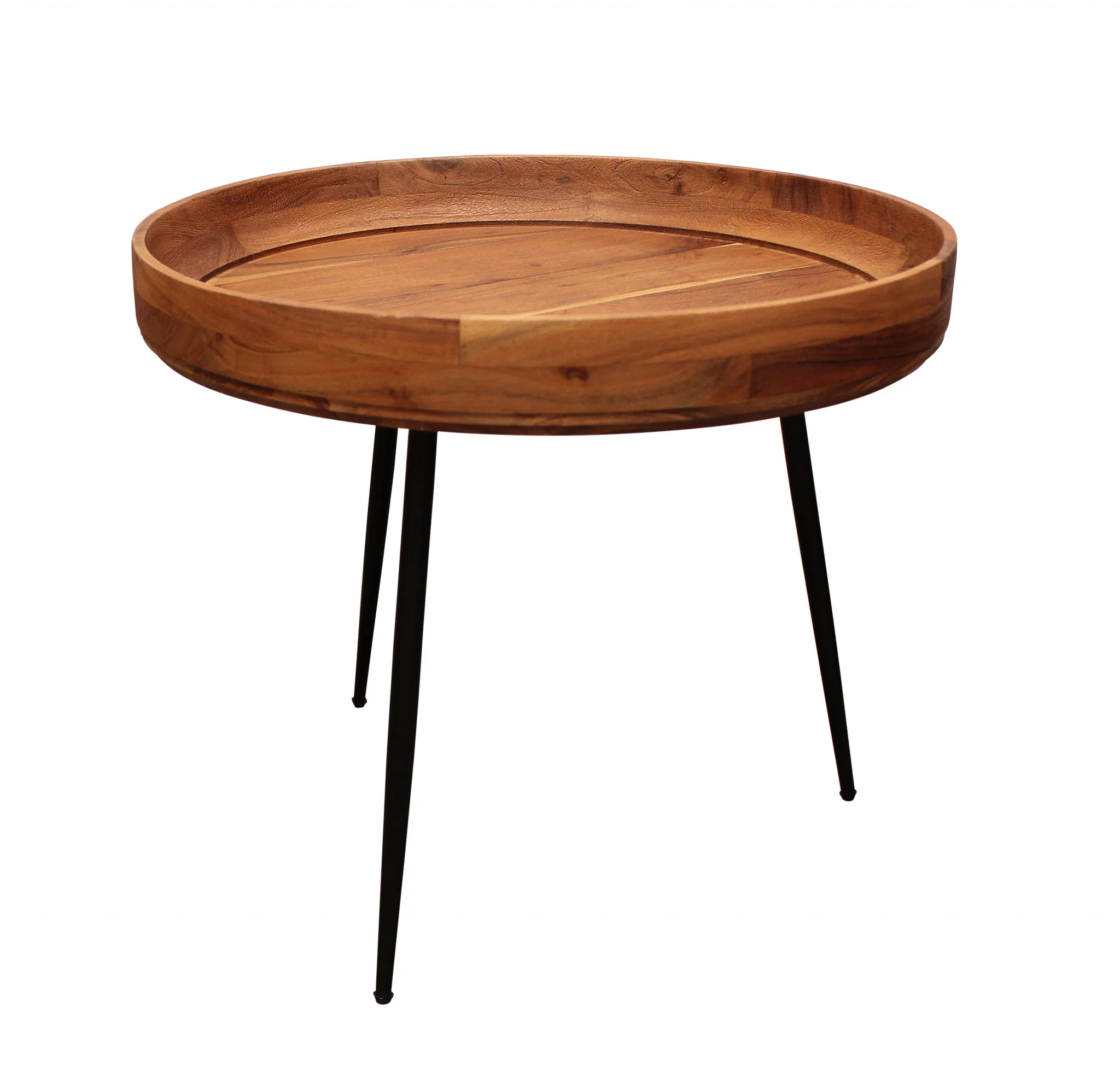18" Black And Natural Brown Solid Wood And Iron Round End Table By Homeroots - Image 3