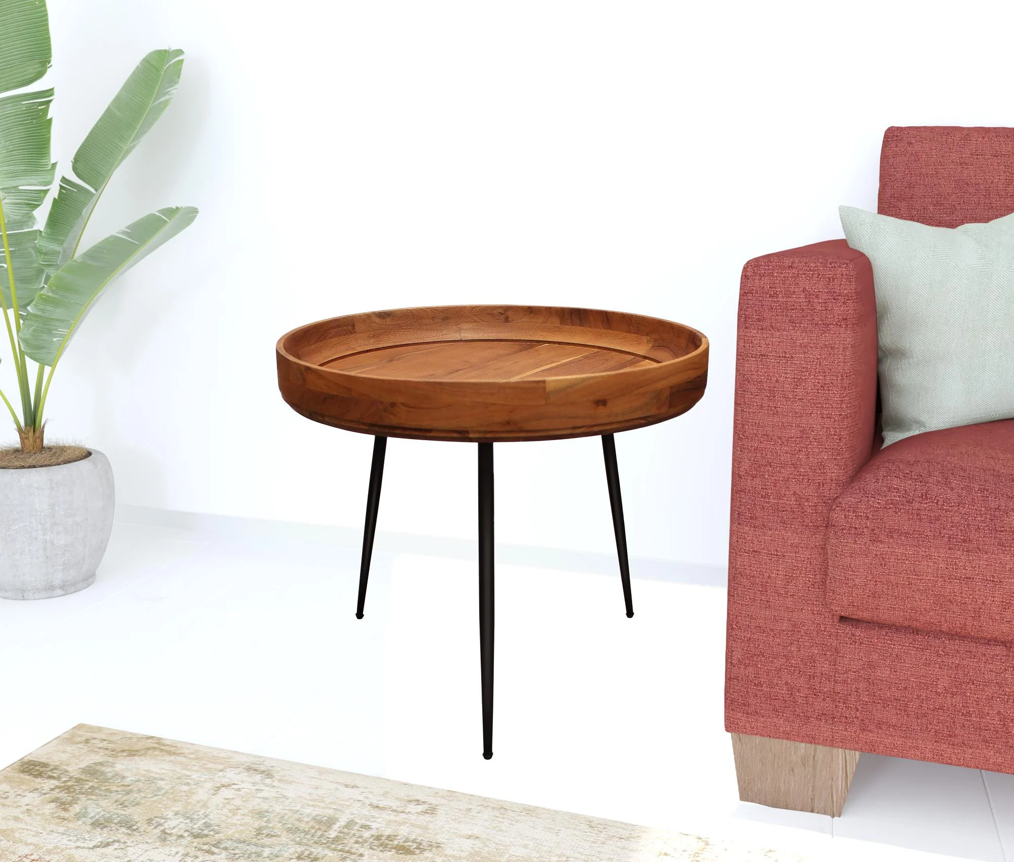 18" Black And Natural Brown Solid Wood And Iron Round End Table By Homeroots - Image 5