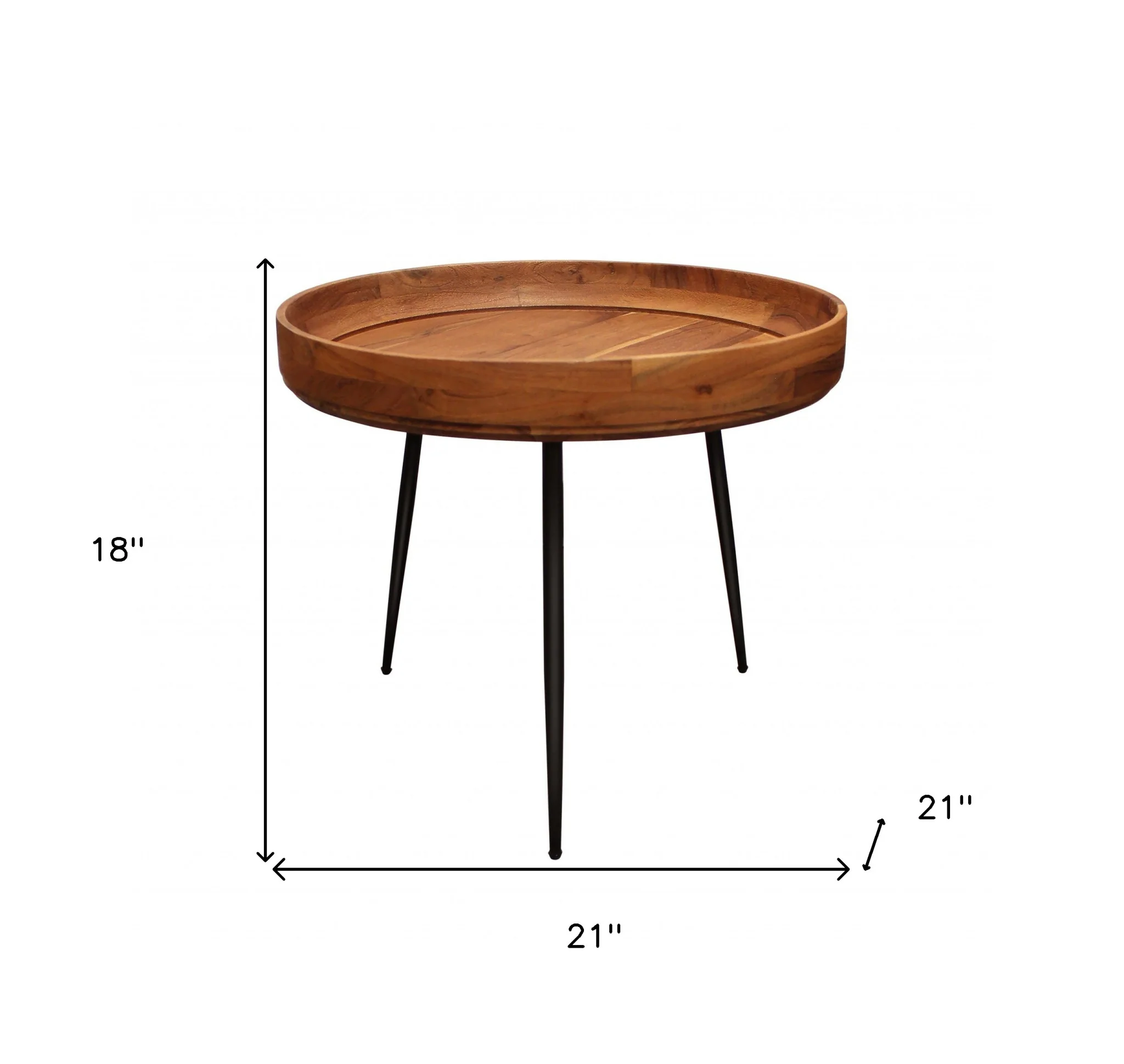 18" Black And Natural Brown Solid Wood And Iron Round End Table By Homeroots - Image 7