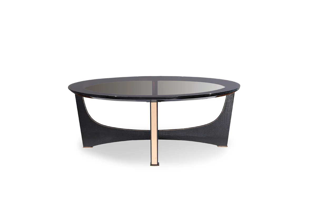 18' Black Crocodile Textures and Rosegold and Glass Coffee Table By Homeroots - Image 2