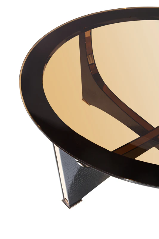 18' Black Crocodile Textures and Rosegold and Glass Coffee Table By Homeroots - Image 3