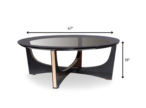 18' Black Crocodile Textures and Rosegold and Glass Coffee Table By Homeroots - Image 4