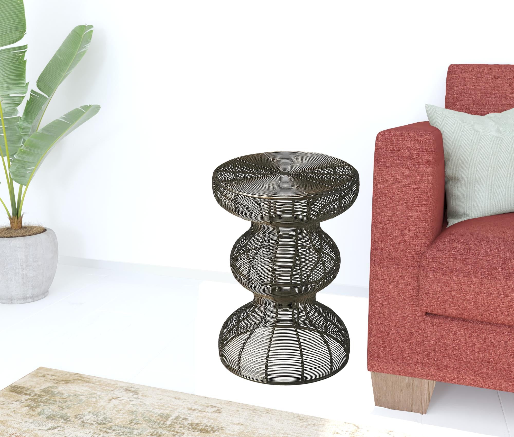 18" Bronze Curvy Iron Round Top End Table By Homeroots - Image 2