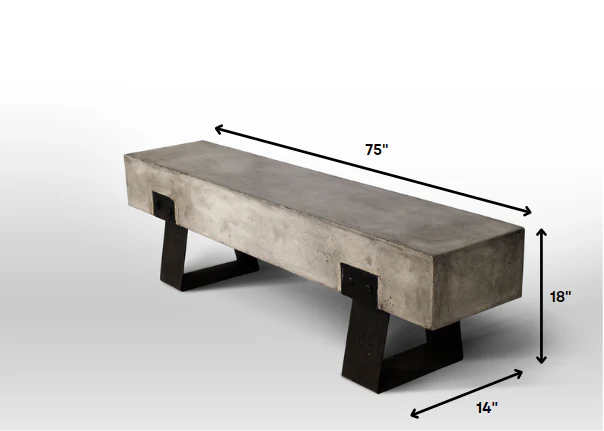 18' Concrete and Metal Bench By Homeroots - Image 2