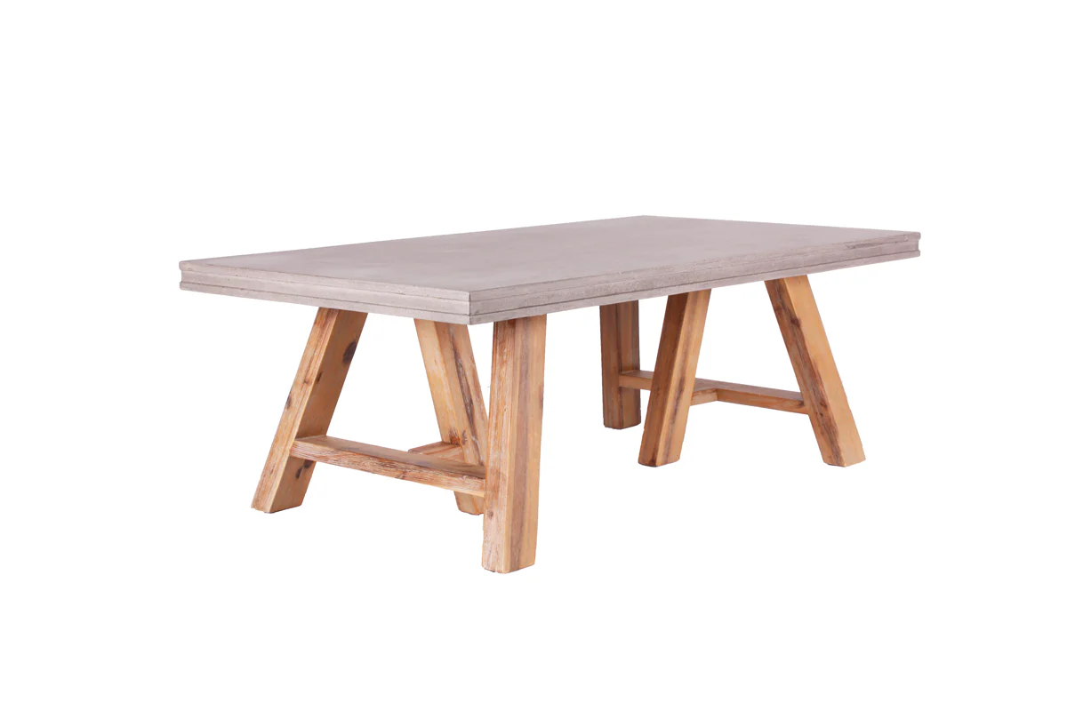 18' Concrete and Solid Acacia Wood Coffee Table By Homeroots - Image 2