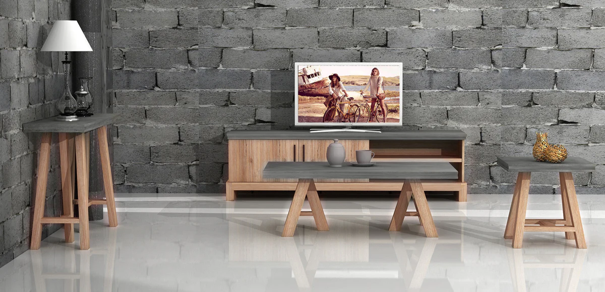 18' Concrete and Solid Acacia Wood Coffee Table By Homeroots - Image 5