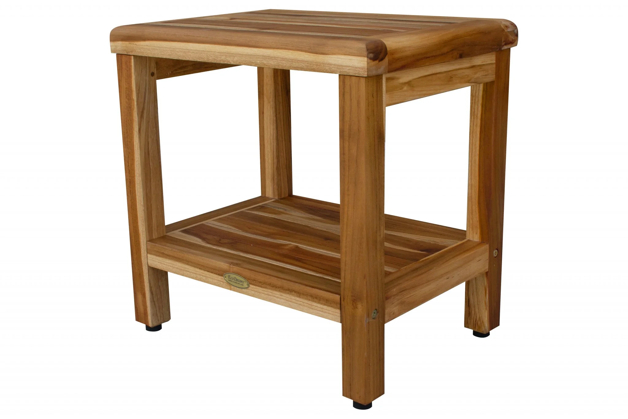 18" Contemporary Teak Shower Stool or Bench with Shelf in Natural Finish By Homeroots - Image 2