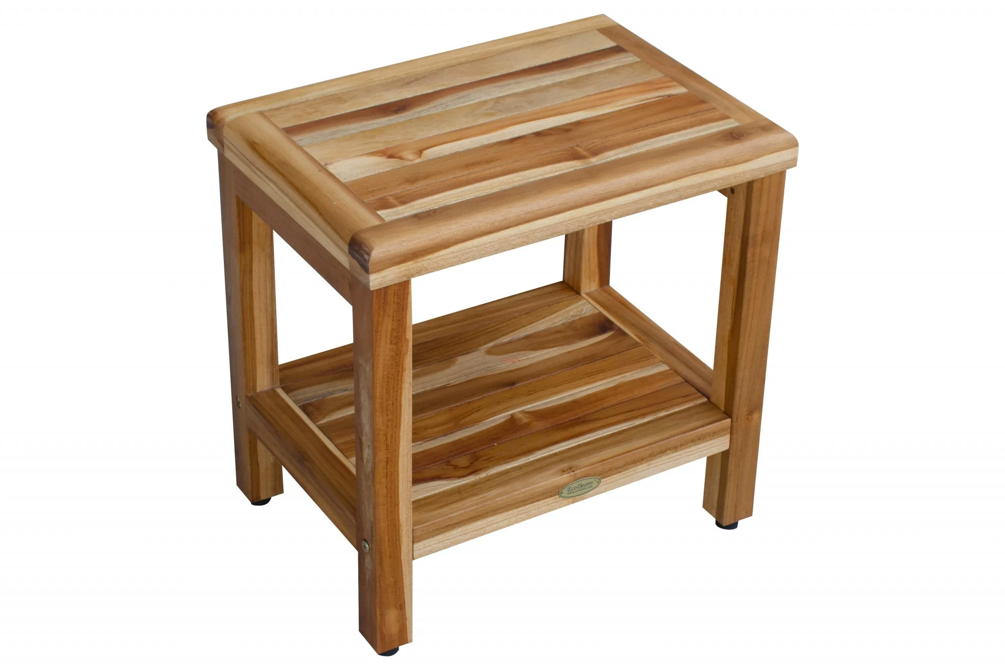 18" Contemporary Teak Shower Stool or Bench with Shelf in Natural Finish By Homeroots - Image 3