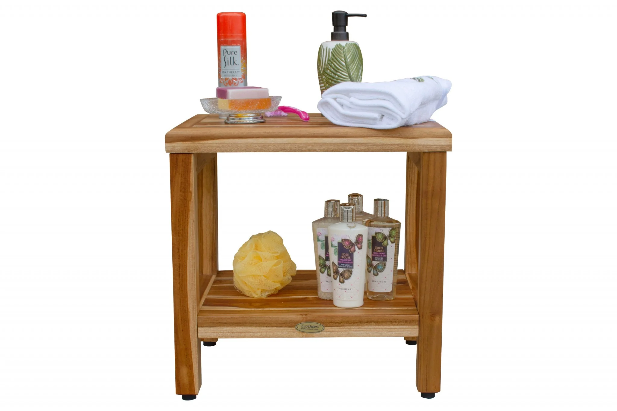 18" Contemporary Teak Shower Stool or Bench with Shelf in Natural Finish By Homeroots - Image 6