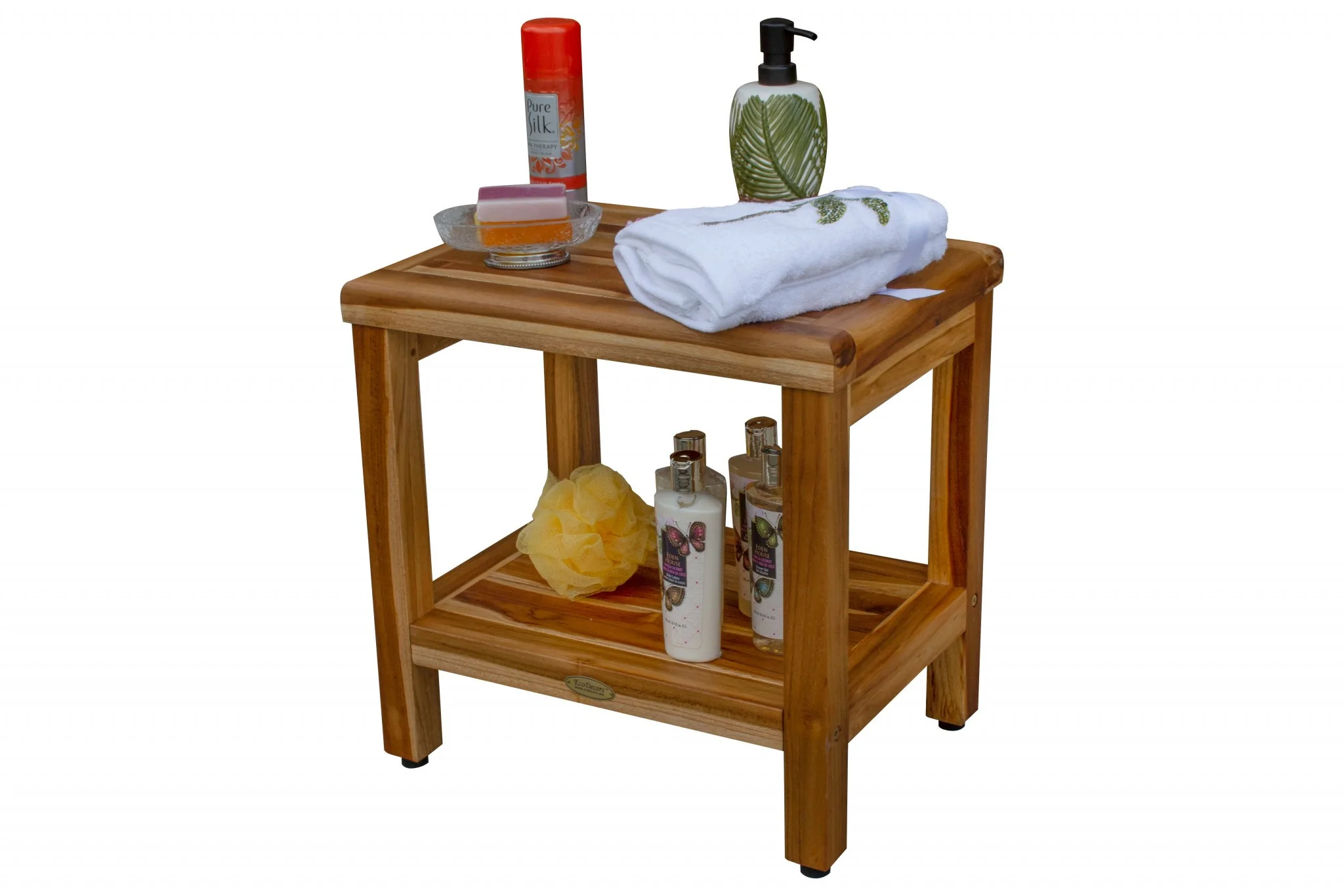 18" Contemporary Teak Shower Stool or Bench with Shelf in Natural Finish By Homeroots - Image 7