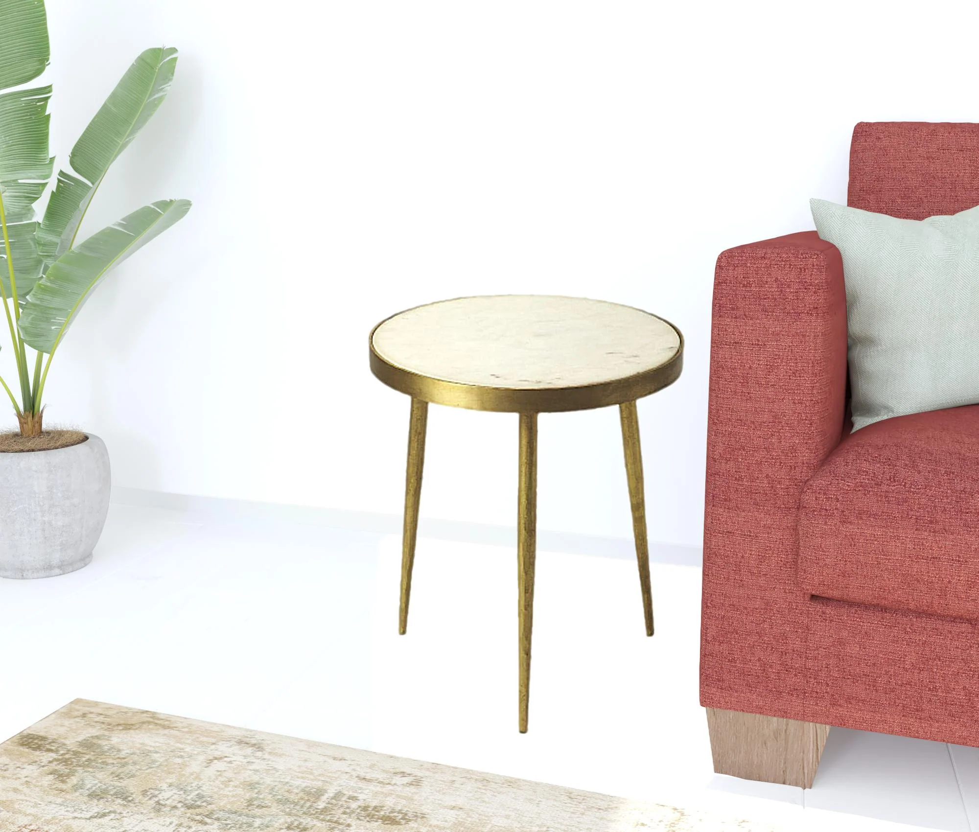 18" Gold And White Marble Round End Table By Homeroots - Image 2