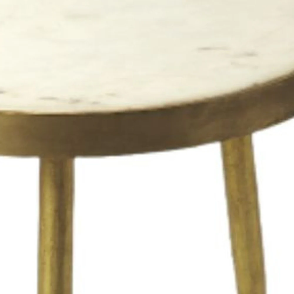 18" Gold And White Marble Round End Table By Homeroots - Image 3