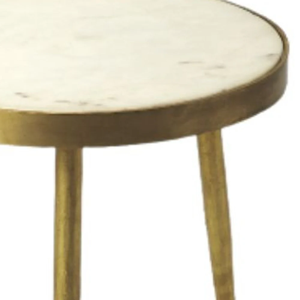 18" Gold And White Marble Round End Table By Homeroots - Image 4