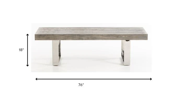 18' Grey Brush Veneer and Stainless Steel Bench By Homeroots - Image 4