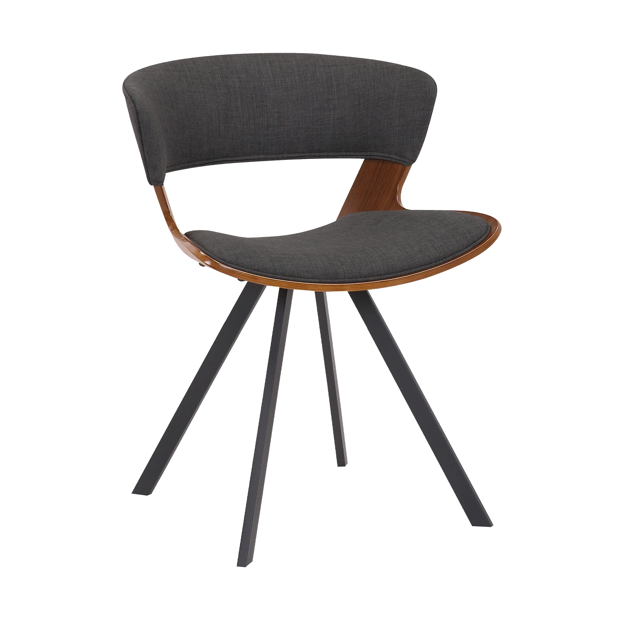 18 Inches Curved Padded Dining Chair With Angled Legs Brown And Black By Benzara - Image 4