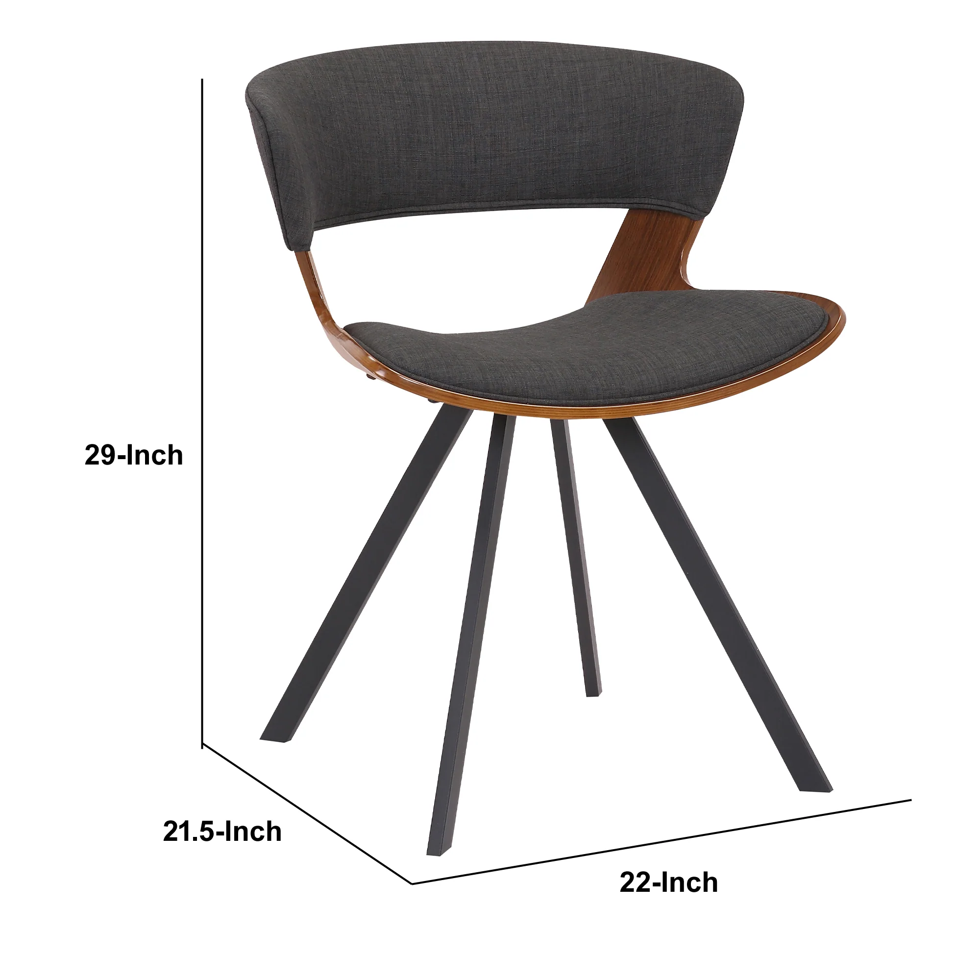 18 Inches Curved Padded Dining Chair With Angled Legs Brown And Black By Benzara - Image 5