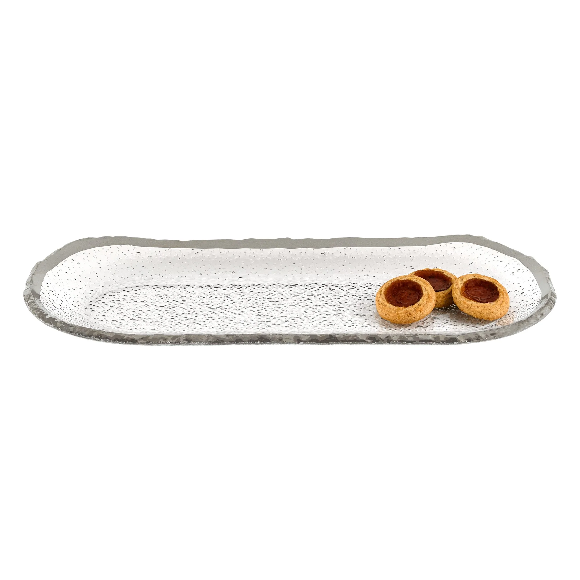 18 Mouth Blown Oval Edge Silver Platter By Homeroots - Image 2