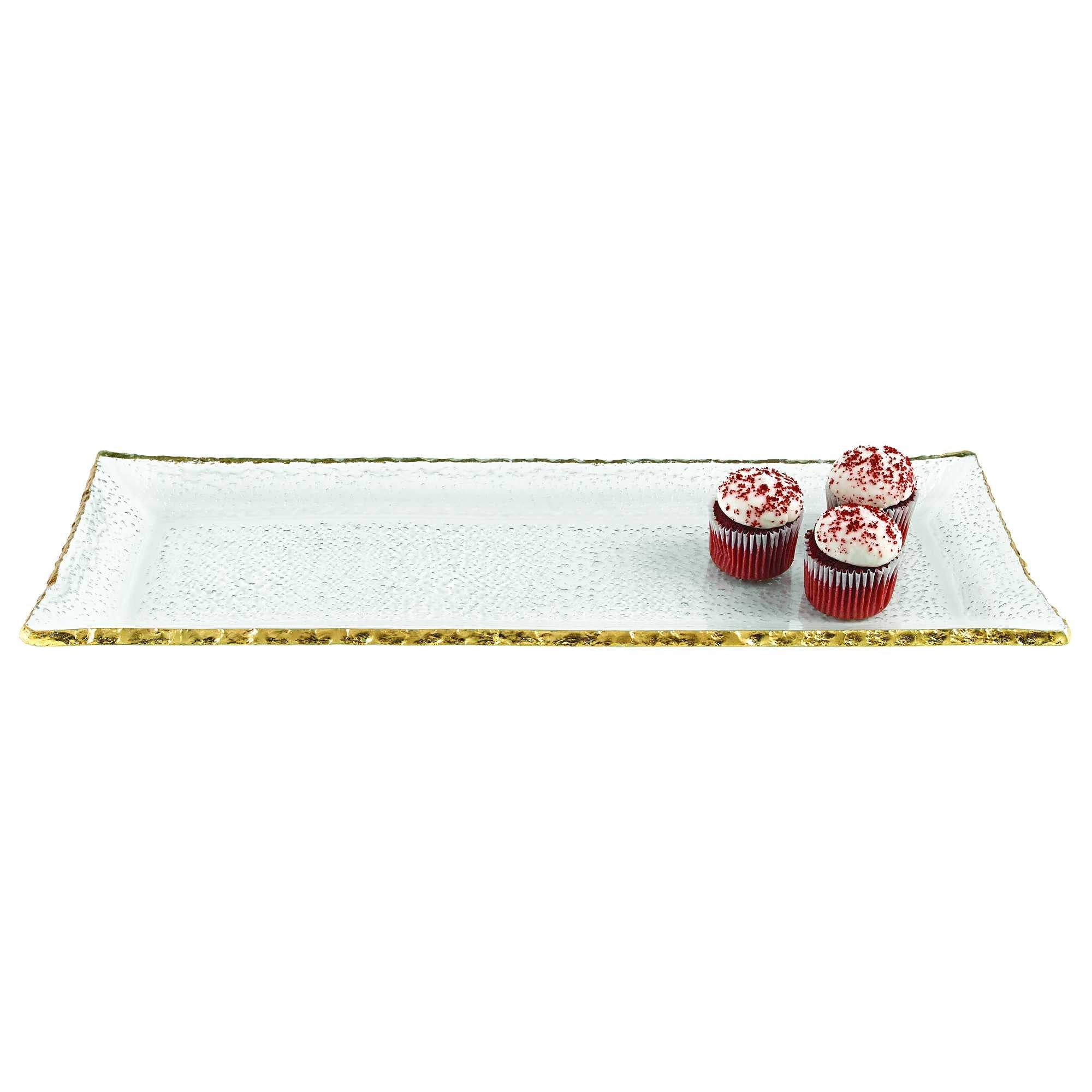 18 Mouth Blown Rectangular Edge Gold Leaf Serving Platter Or Tray By Homeroots - Image 2