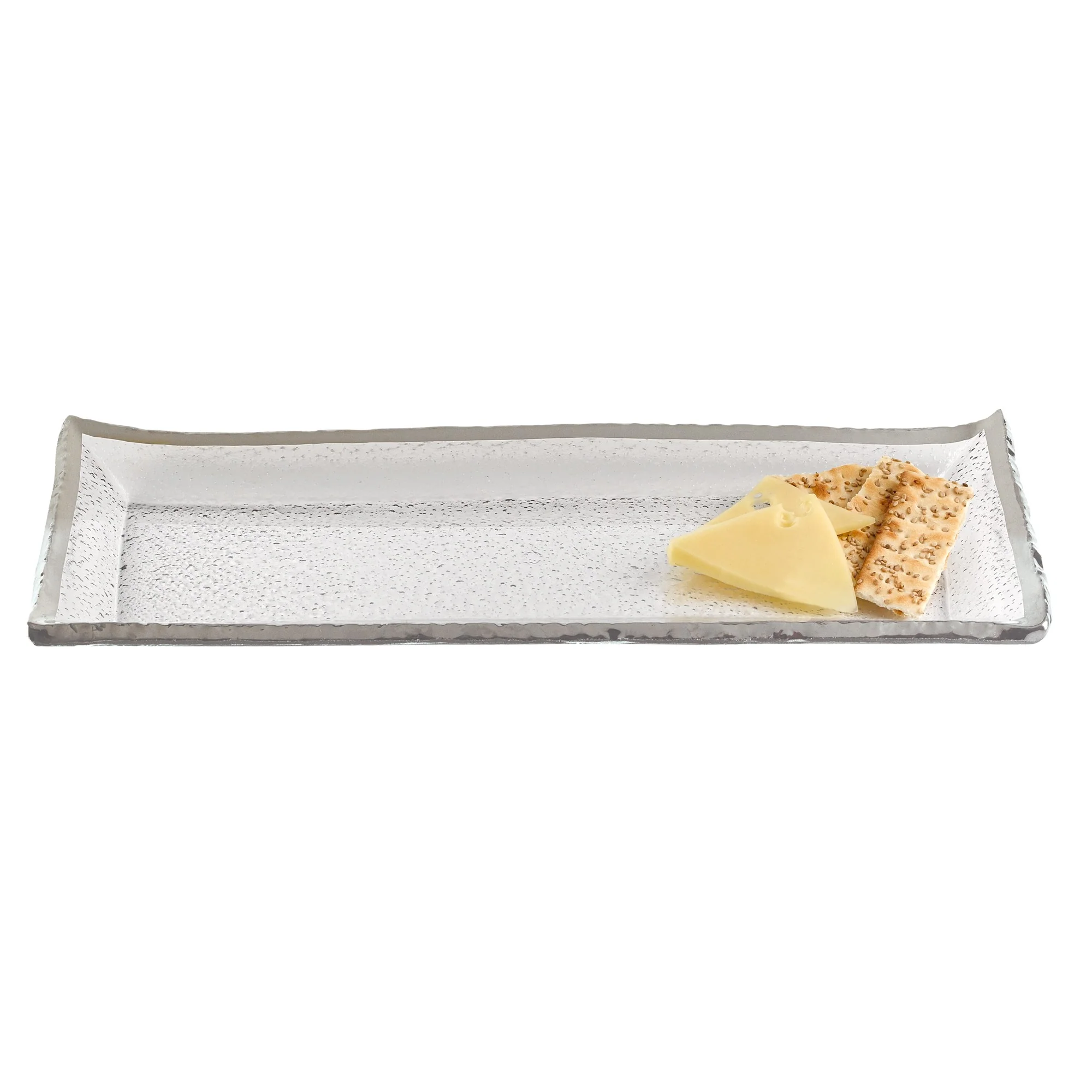 18 Mouth Blown Rectangular Edge Silver Serving Platter Or Tray By Homeroots - Image 2