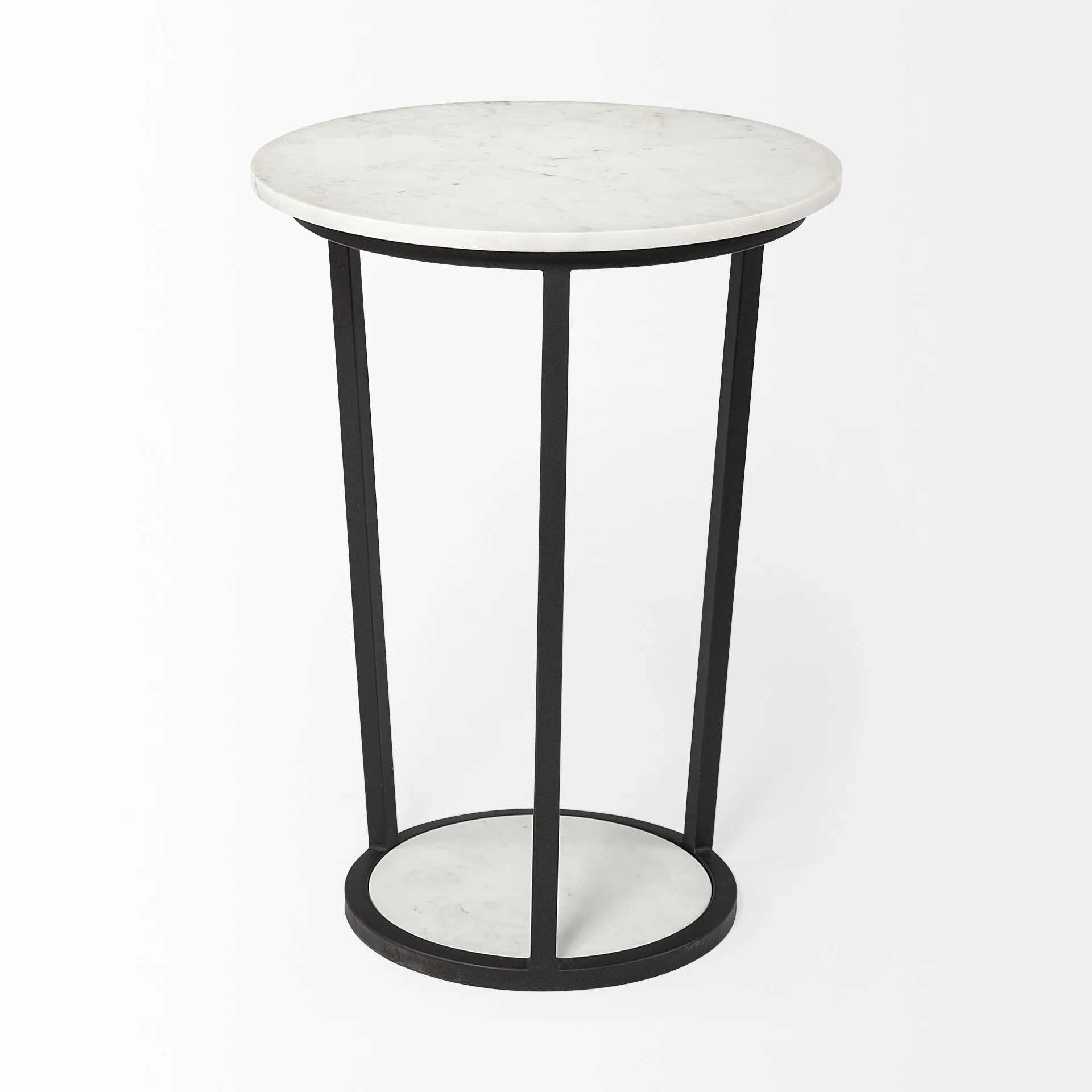 18' Round White Marble Top Accent Table with Black Metal Frame By Homeroots - Image 3