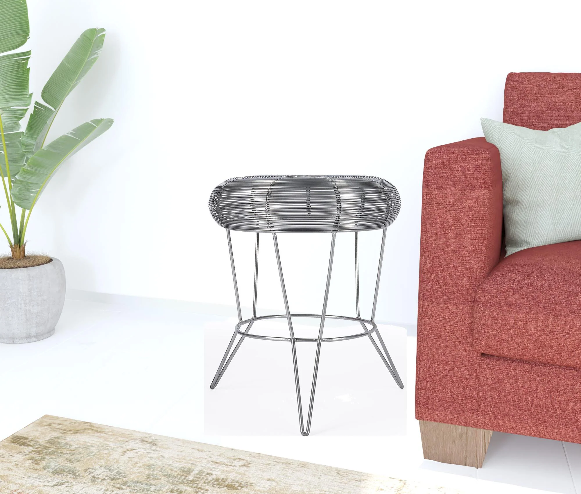 18" Silver Wire Round End Table By Homeroots - Image 6